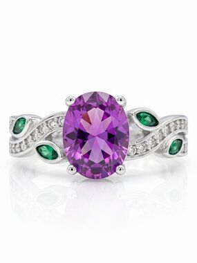 Purple Amethyst Gemstone Ring, 925 Sterling Silver Charmed Aroma BP